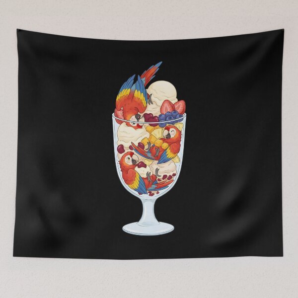 Item preview, Funny Scarlet Macaw Parrots in Ice Cream Dessert designed and sold by DoodleTortle.