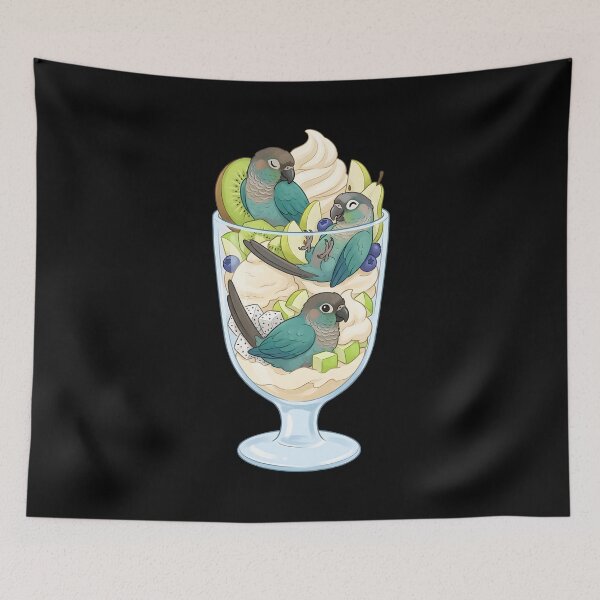 Item preview, Funny Turquoise Green Cheeked Conure Parrots in Ice Cream Dessert designed and sold by DoodleTortle.