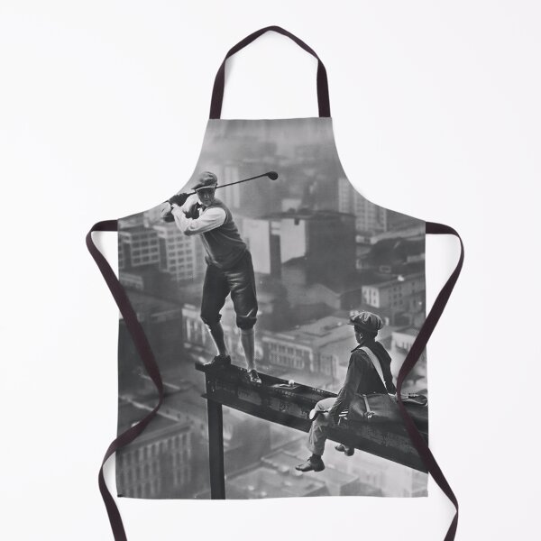 Item preview, Golf atop a skyscraper, 1932 vintage golfer and caddy on a steel girder high above New York City black and white photograph poster art print designed and sold by Astrid Arkhangelsky.