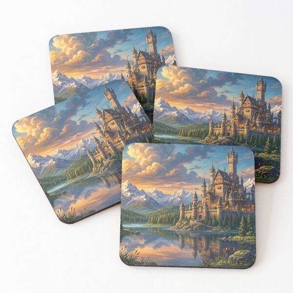 Item preview, Epic Fantasy Castle by a Lake at Sunset | Studio Ghibli Inspired Art designed and sold by RosetteArtists.