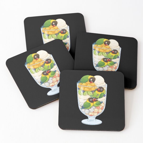 Item preview, Funny Yellow-collared Lovebird Parrots in Ice Cream Dessert designed and sold by DoodleTortle.