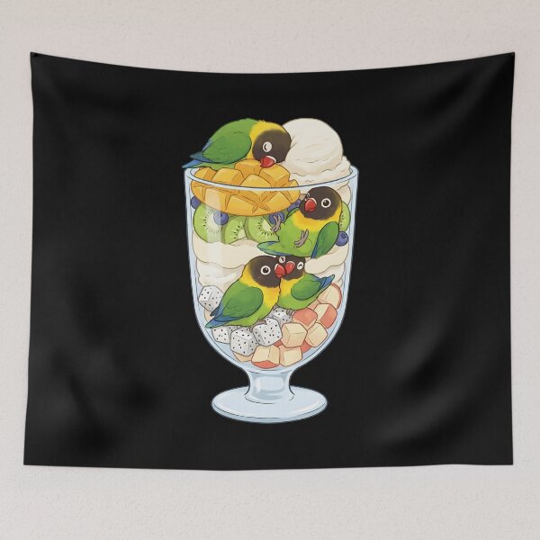 Item preview, Funny Yellow-collared Lovebird Parrots in Ice Cream Dessert designed and sold by DoodleTortle.