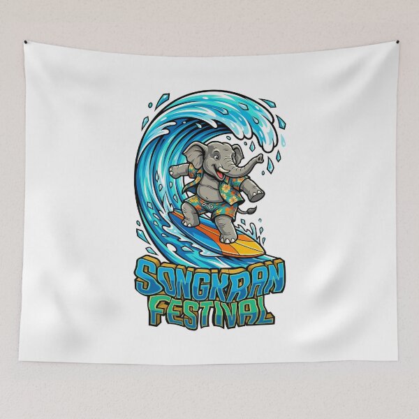Item preview, Surfing Elephant Riding Giant Water Wave Songkran Festival Design designed and sold by Tong4130.