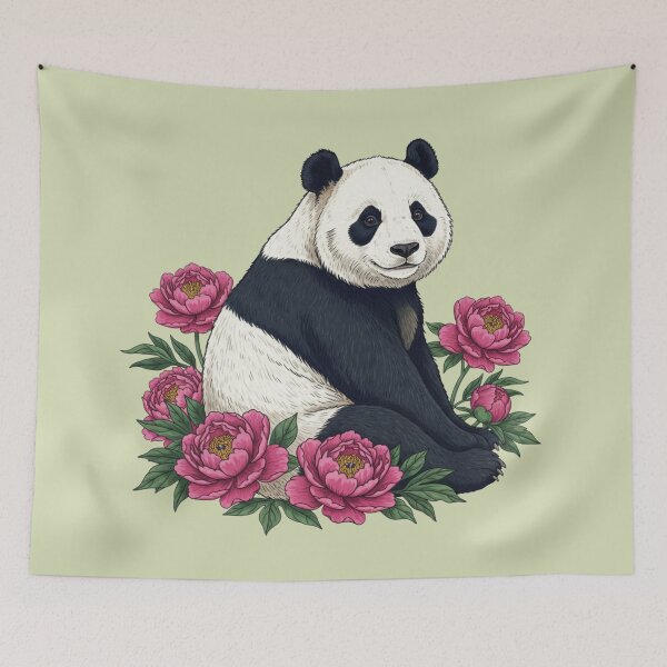 Item preview, Vintage Giant Panda and Pink Peony Botanical Art designed and sold by BirdsnStuff.