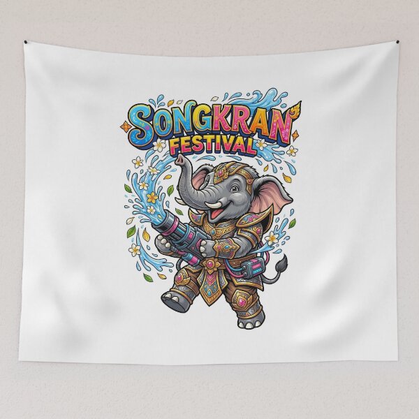 Item preview, Elephant Thai Warrior Holding Heavy Water Cannon Songkran Graphic designed and sold by Tong4130.