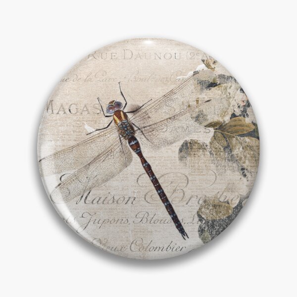 Item preview, Dragonfly French Script Shabby Floral Insect designed and sold by suivezmoi.