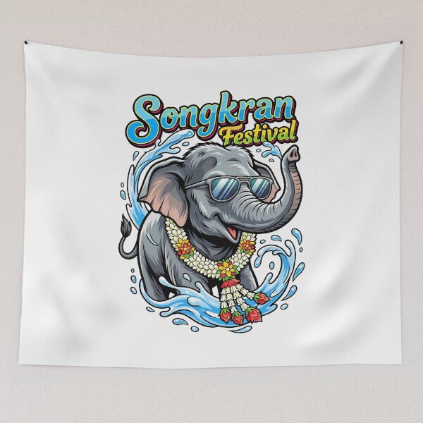 Item preview, Elephant With Sunglasses And Jasmine Garland Songkran Festival Art designed and sold by Tong4130.