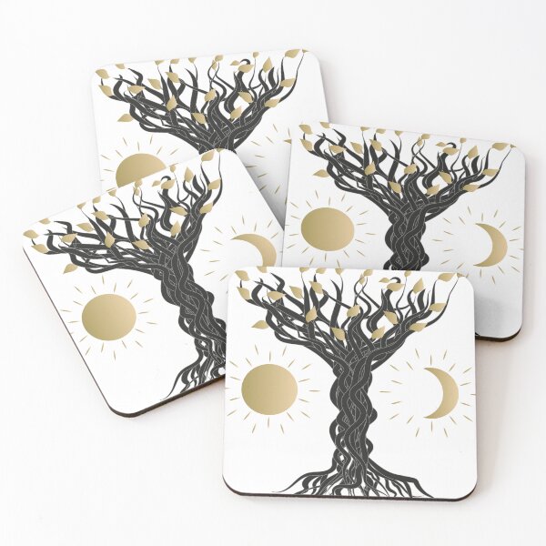 Item preview, Twisted Tree with Sun and Moon – Gold Metal Gradient Nature Design designed and sold by ZorianArt.