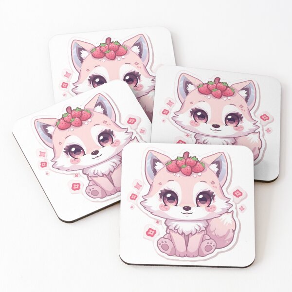Item preview, Cute Strawberry Fox Kawaii Animal – Pastel Pink Berry Fox Cartoon designed and sold by Kavya Art.
