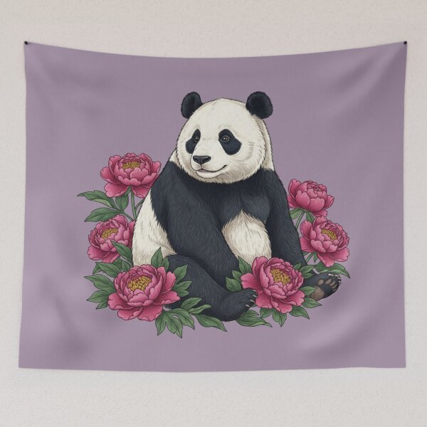 Item preview, Giant Panda Sitting Among Peony Flowers designed and sold by BirdsnStuff.