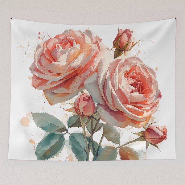 Item preview, Three beautiful peach watercolor roses bloom against a black background. designed and sold by phuvt.