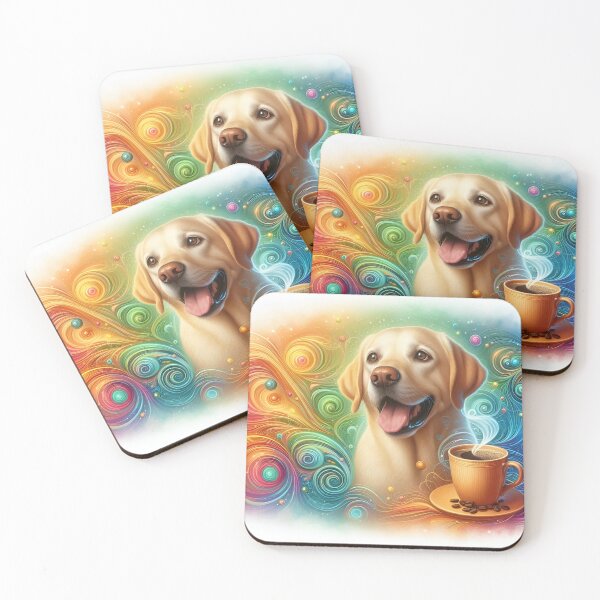 Item preview, Happy Yellow Labrador Retriever Drinking Coffee designed and sold by The Coffee Critters.