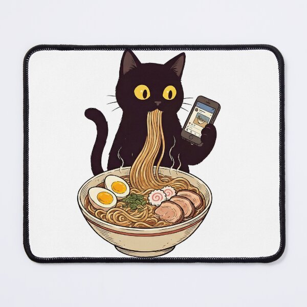 Item preview, Black Cat Eating Ramen Funny Ramen Noodle designed and sold by DoodleTortle.