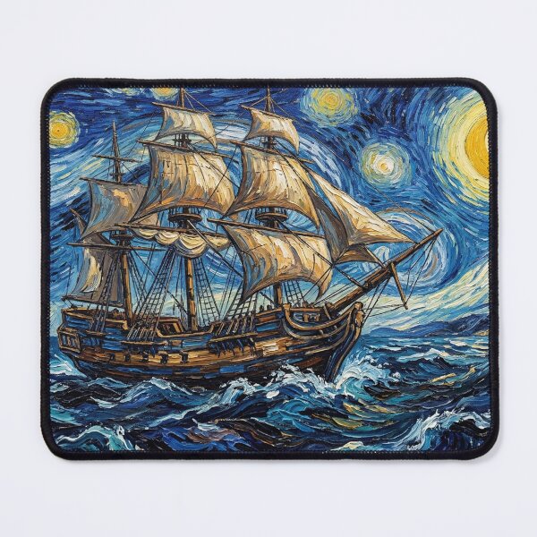Item preview, Starry Night Sailing Ship - Van Gogh Style Nautical Art designed and sold by RosetteArtists.