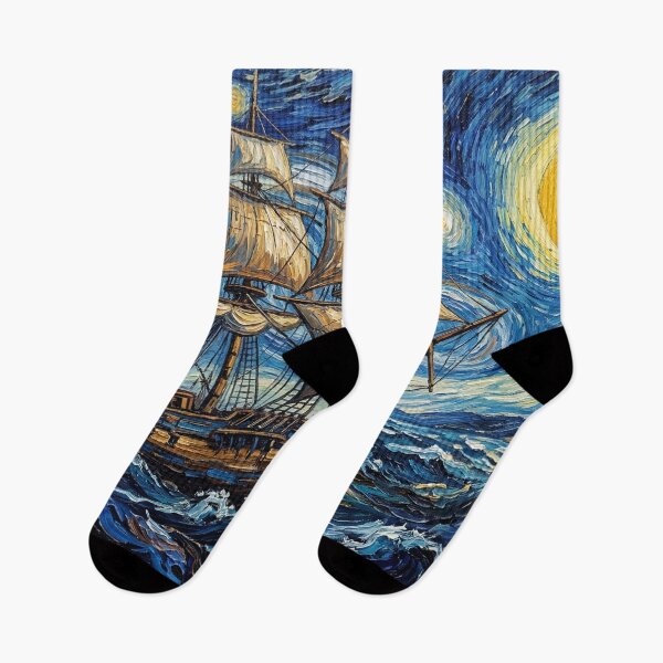 Item preview, Starry Night Sailing Ship - Van Gogh Style Nautical Art designed and sold by RosetteArtists.