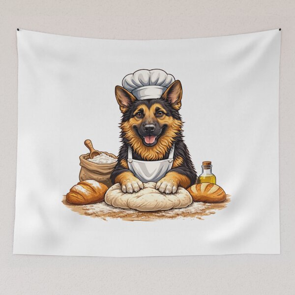 Item preview, German Shepherd Bread Baker – Cute Dog Making Fresh Bread designed and sold by Zampettalibera.