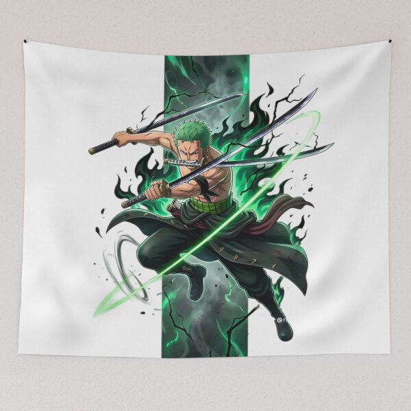 Item preview, Three Sword Style Green Flame Samurai – Anime Swordsman Warrior Aesthetic designed and sold by Dyan4.