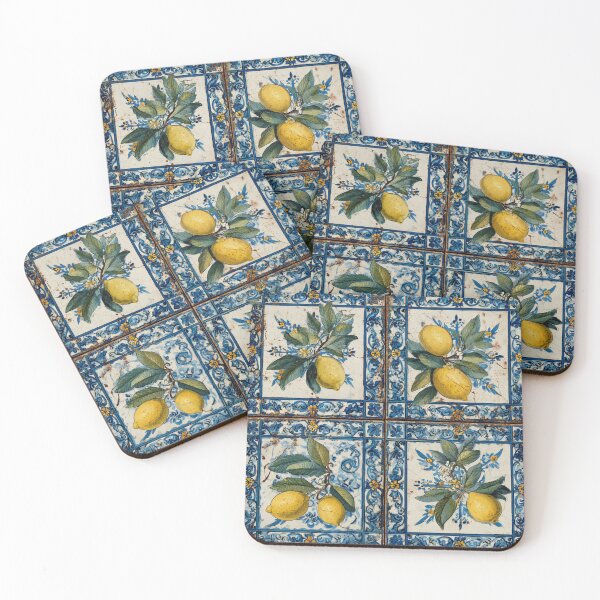 Item preview, Mediterranean Blue Tiles & Italian Lemons and Citrus Fruit Pattern designed and sold by GrinGalore.