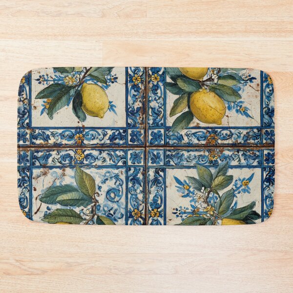 Item preview, Mediterranean Blue Tiles & Italian Lemons and Citrus Fruit Pattern designed and sold by GrinGalore.
