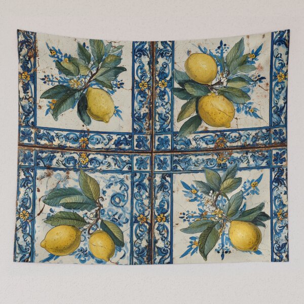 Item preview, Mediterranean Blue Tiles & Italian Lemons and Citrus Fruit Pattern designed and sold by GrinGalore.