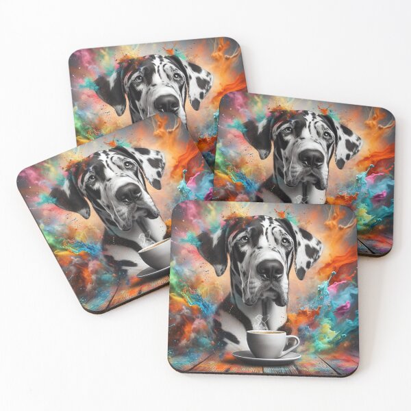 Item preview, Harlequin Great Dane Dog Drinking Coffee designed and sold by The Coffee Critters.