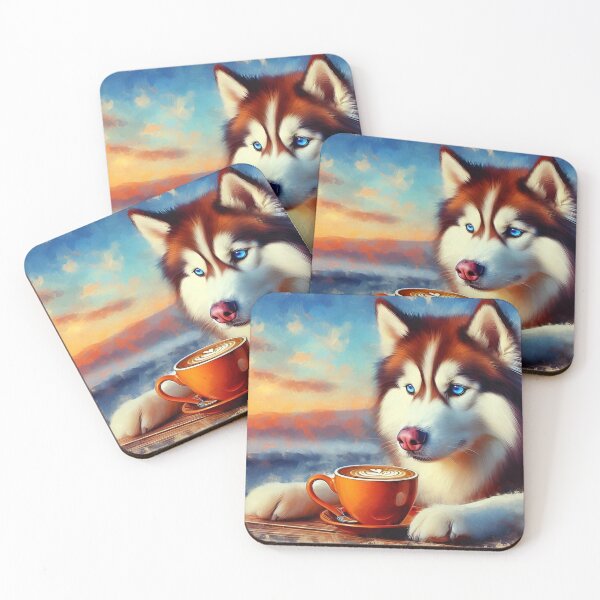 Item preview, Brown Husky Dog Drinking Coffee designed and sold by The Coffee Critters.