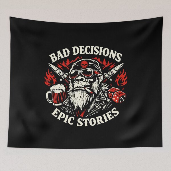 Item preview, Bad Decisions Epic Stories Vintage Biker Monkey Skull designed and sold by w1ckerman.