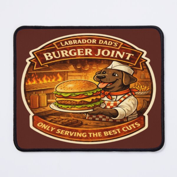 Item preview, Labrador Dad's Burger Joint | Chocolate Lab Chef Vintage Badge | Funny Dog Burger Lover Gift designed and sold by PawPrintCustom.