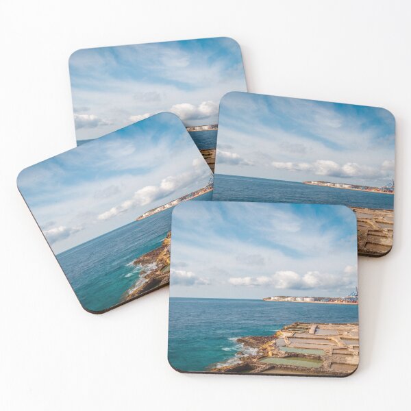 Item preview, Coastal Salt Pans and Industrial Port With Cranes Overlooking Calm Blue Sea and Sky designed and sold by Nmallia.