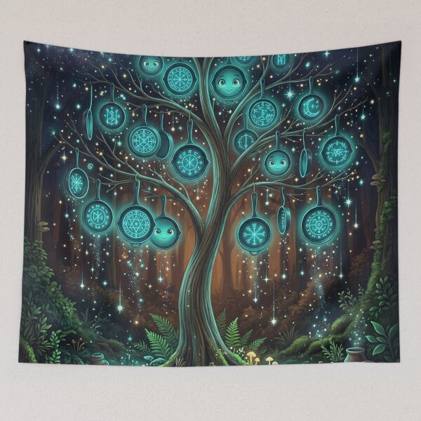 Item preview, Mystic Rune Pan Tree – Enchanted Forest Night Magic designed and sold by Herzbaumatelier.