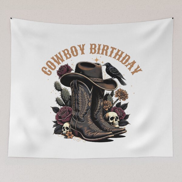 Item preview, Cowboy Birthday Boots Gothic Western Floral designed and sold by TheBeesForYou.