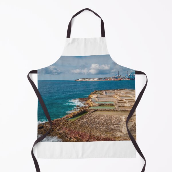 Item preview, Salt Pans on Rocky Coastline Overlooking Industrial Port and Blue Sea Horizon designed and sold by Nmallia.