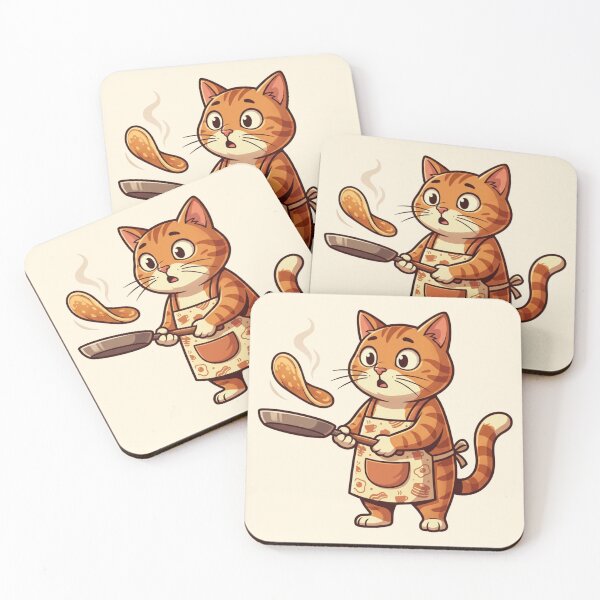 Item preview, Ginger Cat Chef Flipping Pancakes - Funny Kitchen Baker Art designed and sold by HappySproutArt.