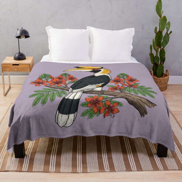 Item preview, Great Hornbill Perched Among Tropical Flowers designed and sold by BirdsnStuff.
