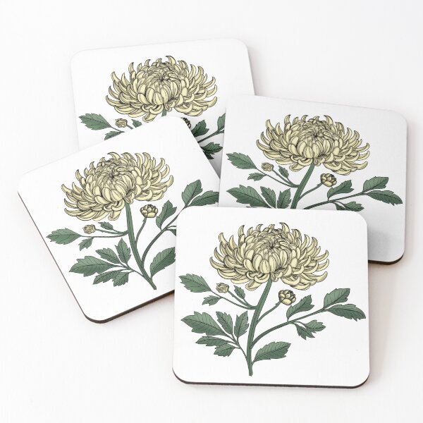 Item preview, White Chrysanthemum Botanical Illustration Vintage Japanese Style designed and sold by Nekogobido.