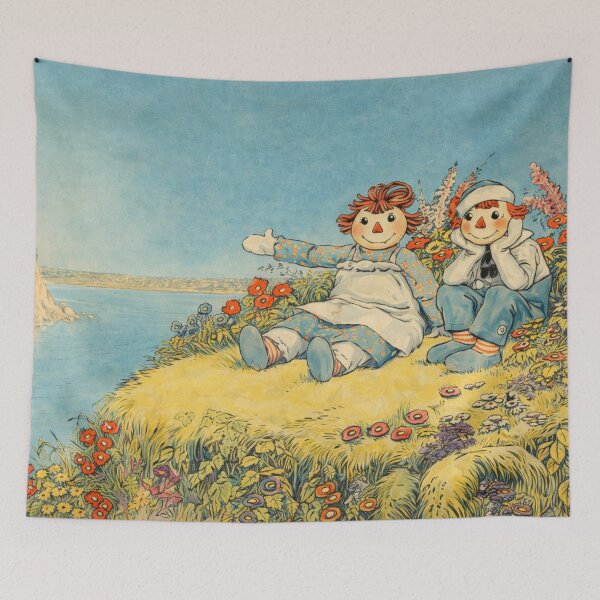 Item preview, Raggedy Ann and Andy Storybook Illustration Lakeside Adventure Scene for Vintage Children’s Book Art Lovers designed and sold by RickE.