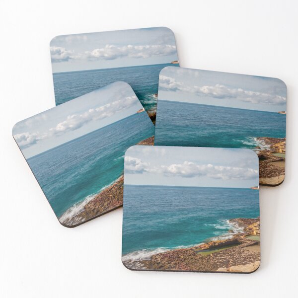 Item preview, Coastal Salt Pans And Turquoise Ocean Waves Along Rocky Mediterranean Coast With Distant Tanks designed and sold by Nmallia.