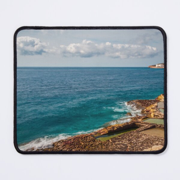 Item preview, Coastal Salt Pans And Turquoise Ocean Waves Along Rocky Mediterranean Coast With Distant Tanks designed and sold by Nmallia.