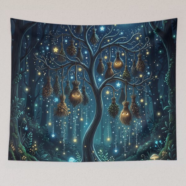 Item preview, Enchanted Star Spirit Tree – Magical Forest Night Fantasy designed and sold by Herzbaumatelier.