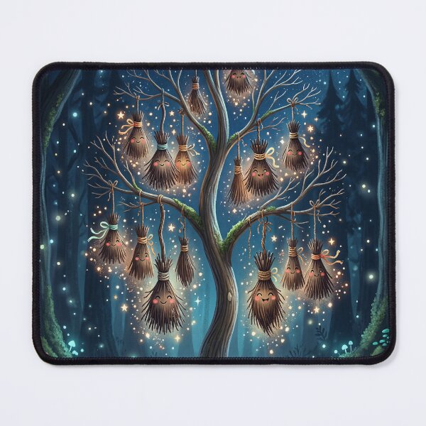 Item preview, Enchanted Broom Spirit Tree – Magical Forest Night Fantasy designed and sold by Herzbaumatelier.