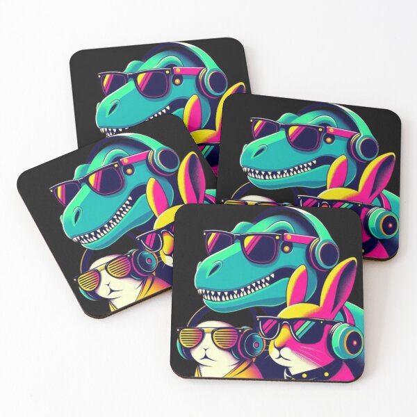Item preview, Neon Animal Crew – Dino & Rabbits Pop Art Poster designed and sold by Dogandesighn.