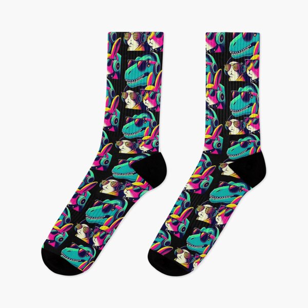Item preview, Neon Animal Crew – Dino & Rabbits Pop Art Poster designed and sold by Dogandesighn.