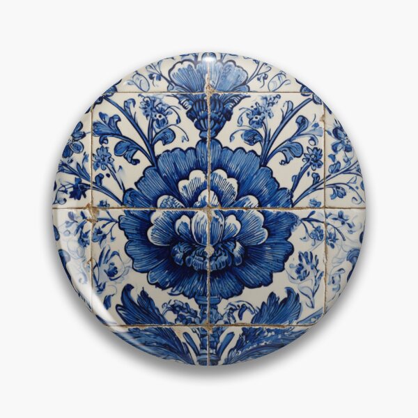 Item preview, Antique Classic Lisbbon Azulejo Porcelain Flower Bouquet Pattern designed and sold by GrinGalore.