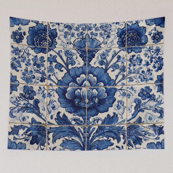 Item preview, Antique Classic Lisbbon Azulejo Porcelain Flower Bouquet Pattern designed and sold by GrinGalore.