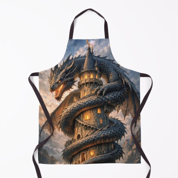 Item preview, Epic Dragon Wrapped Around Wizard Tower – Dark Fantasy Dragon Castle Artwork designed and sold by DrakariArt.