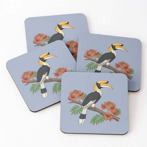 Item preview, Vintage Great Hornbill and Tropical Flame Blossom Botanical designed and sold by BirdsnStuff.