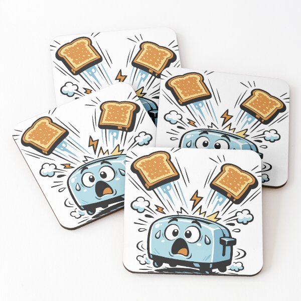 Item preview, A toaster character overwhelmed by its own toast explosion. The exaggerated motion and expression create chaotic cartoon humor. designed and sold by Dejbar.