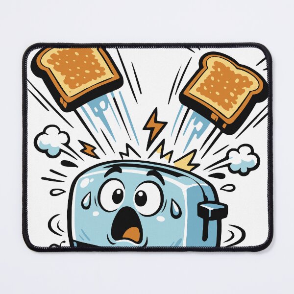 Item preview, A toaster character overwhelmed by its own toast explosion. The exaggerated motion and expression create chaotic cartoon humor. designed and sold by Dejbar.