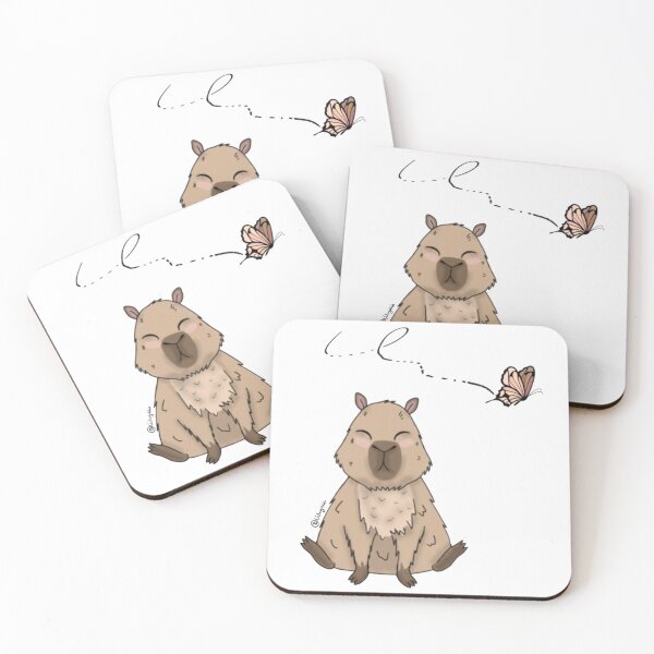 Item preview, Capybara and Butterfly Cute Nature Zen Illustration designed and sold by Nekogobido.