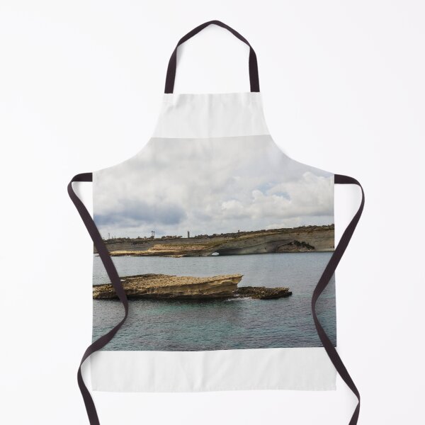 Item preview, Coastal Cliffs and Flat Rock Formation Over Calm Sea With Distant Shoreline and Cloudy Sky designed and sold by Nmallia.